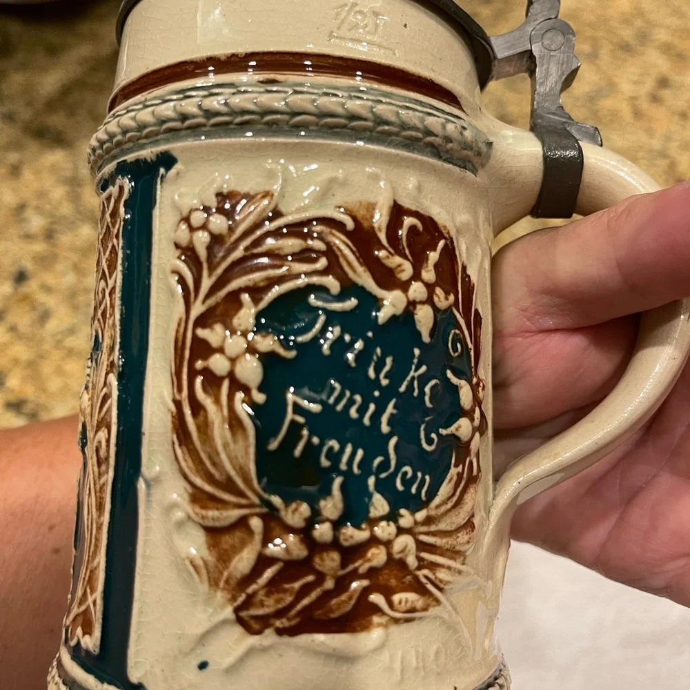 German ceramic beer stein w/ pewter lid. Made in Germany numbered #213 #440 - Picture 3 of 16